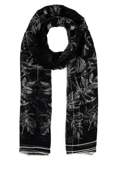 Alexander Mcqueen Printed Silk Foulard In Blackivory