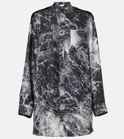 Alexander Mcqueen Printed Silk Shirt Dress In Black