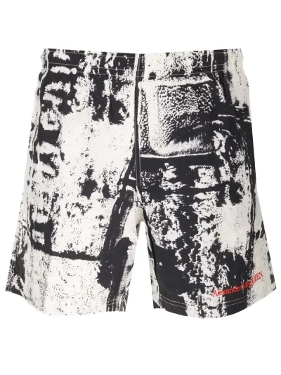 Alexander Mcqueen Printed Swimsuit In White,black