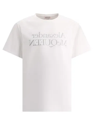 Alexander Mcqueen Reflective Logo Printed T-shirt In Whitesilvr