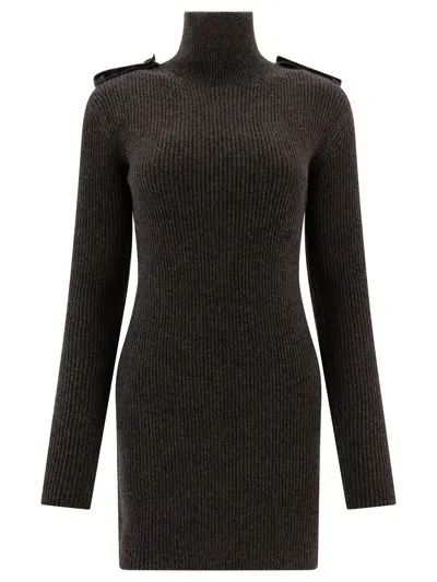 Alexander Mcqueen Ribbed Mini Dress Dresses In Gray