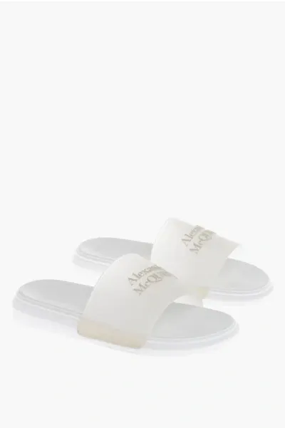 Alexander Mcqueen Rubber Glitter Transparent Sliders With Embossed Logo In White