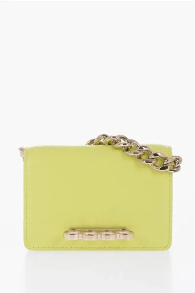 Alexander Mcqueen Saffiano Leather Four Ring Bag With Chain Detail In Green