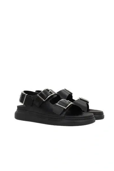 Alexander Mcqueen Sandals In Black+silver