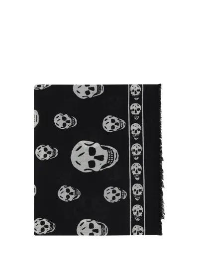 Alexander Mcqueen Scarves In Black/ivory