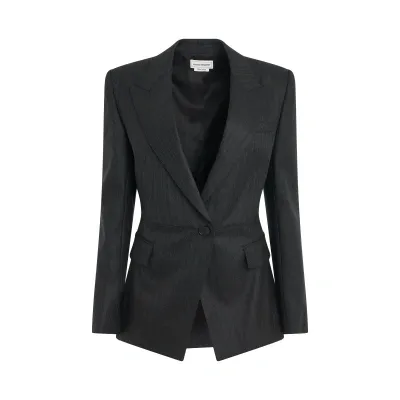 Alexander Mcqueen Sharp Peplum Single-breasted Jacket In Dark Grey Melange