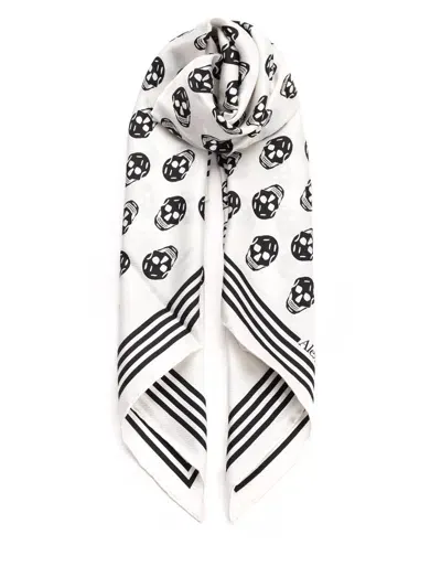 Alexander Mcqueen Silk Twill Scarf In White