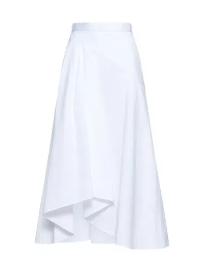 Alexander Mcqueen Flared Asymmetric Midi Skirt In White