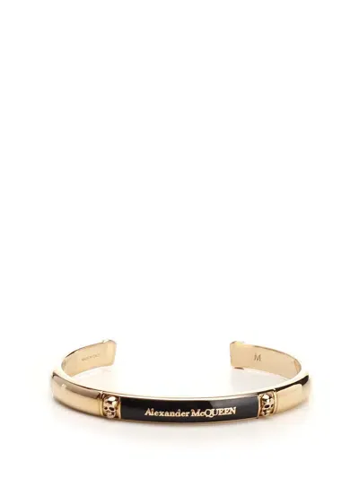 Alexander Mcqueen Skl Enamel Cuff 8053+bkl Enamel In Gold