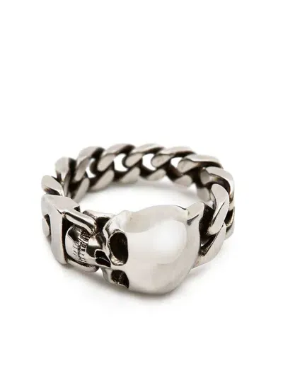 Alexander Mcqueen Skull Chain Ring In Silver