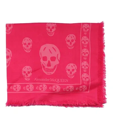 Alexander Mcqueen Biker Skull Wool Scarf In Fuchsia