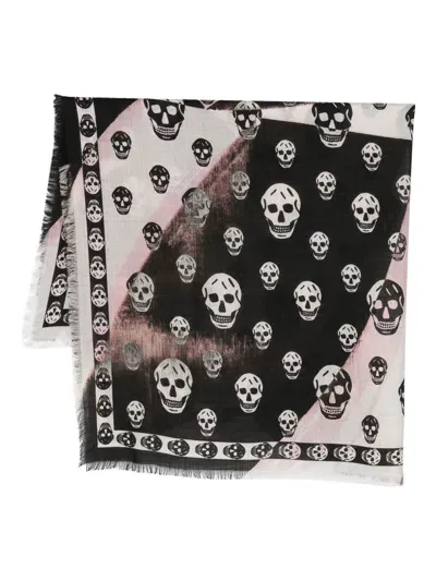 Alexander Mcqueen Skull-print Lightweight Wool Scarf In Black