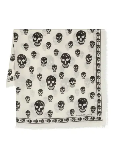 Alexander Mcqueen Skull-print Wool Scarf In Neutrals