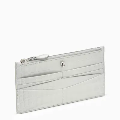 Alexander Mcqueen Skull Zip Card Holder In Ivory Croco-print In White