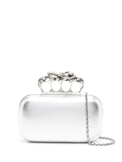 Alexander Mcqueen Snake Knuckle Clutch Bag In Silver