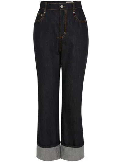 Alexander Mcqueen Cuffed Cropped Denim Pants In Blue