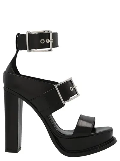 Alexander Mcqueen Straps Leather Sandals In Black