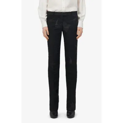 Alexander Mcqueen Swallow Metallic Jacquard Trousers In Black