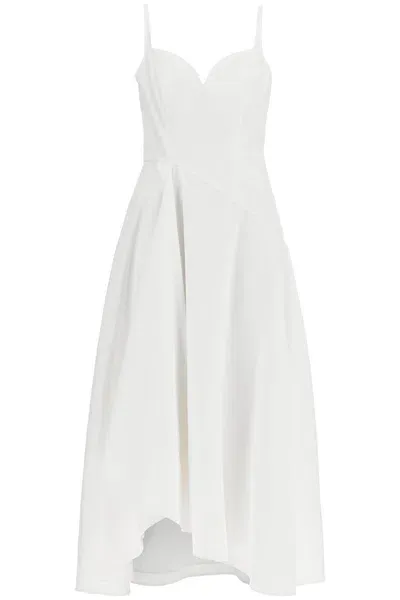 Alexander Mcqueen Sweetheart Midi Dress With Asymmetrical Hem In White