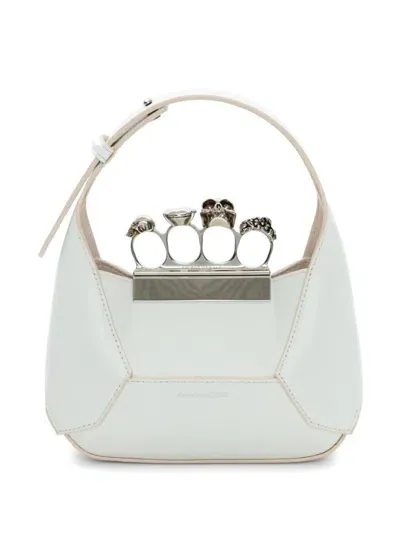 Alexander Mcqueen Jewelled Hobo Leather Mini Bag In White