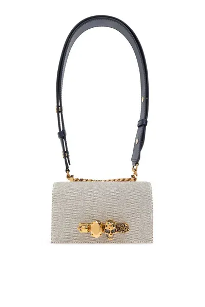 Alexander Mcqueen The Jewelled Mini Shoulder Bag In Beige