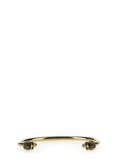 Alexander Mcqueen 'thin Twin Skull' Bracelet In Gold