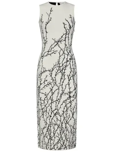 Alexander Mcqueen Thorn Branches Knitted Sleeveless Midi Dress In White