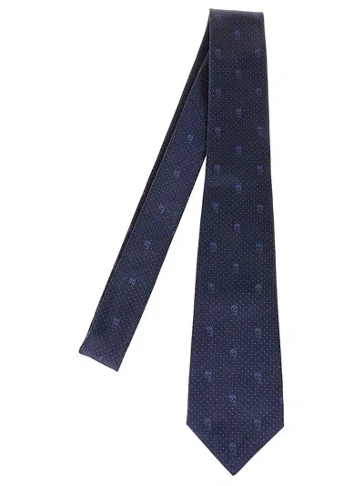 Alexander Mcqueen Tie Skull Polka Dots In Navy Indigo