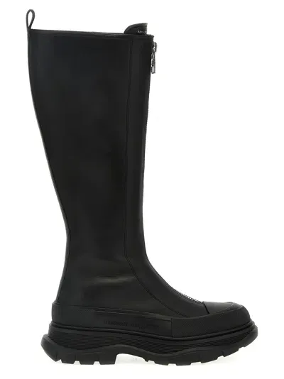 Alexander Mcqueen Tread Slick Knee High Boot In Black