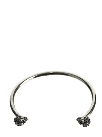 Alexander Mcqueen Twin Skull Bracelet In Jet Hematite