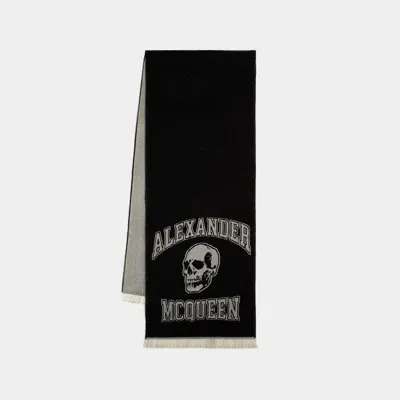 Alexander Mcqueen Varsity Logo Skul Scarf In Black