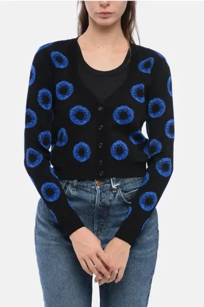 Alexander Mcqueen Viscose Blend Eye Crop Cardigan In Blue