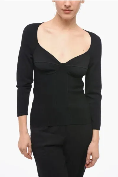 Alexander Mcqueen Viscose Top With Deep Neckline In Black