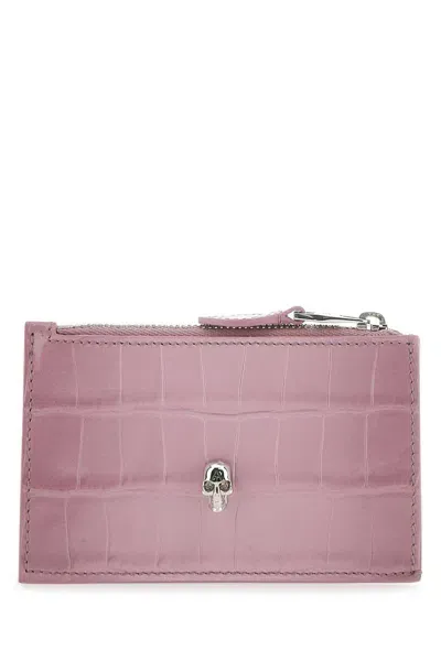 Alexander Mcqueen Skull Zipped Leather Credit Card Case In Pink