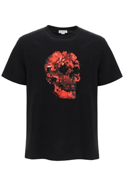 Alexander Mcqueen Wax Flower Skull Printed T-shirt In Black