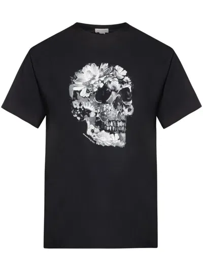 Alexander Mcqueen Wax Flower Skull T-shirt In Black