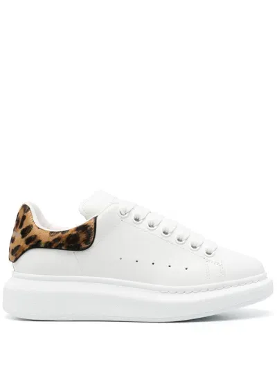 Alexander Mcqueen White And Leopard-print Calf Leather Sneakers