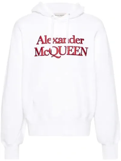 Alexander Mcqueen Logo-embroidered Cotton Hoodie In White