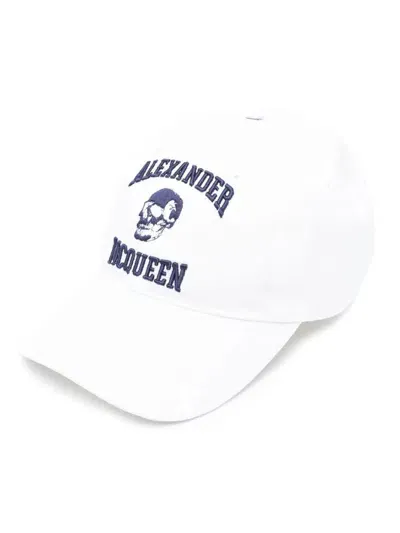 Alexander Mcqueen Embroidered-motif Cotton Cap In Weiss