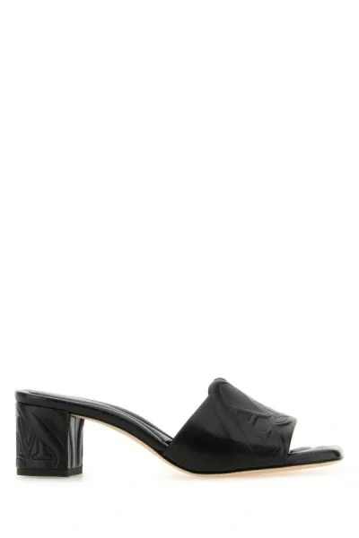 Alexander Mcqueen Woman Black Leather Seal Mules