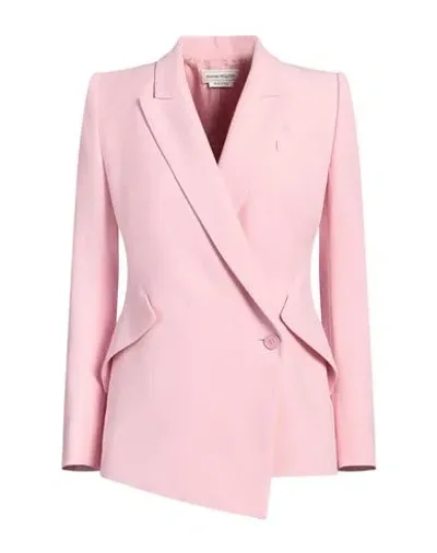 Alexander Mcqueen Single Button Blazer Jacket W/ Drop Hem In Pink