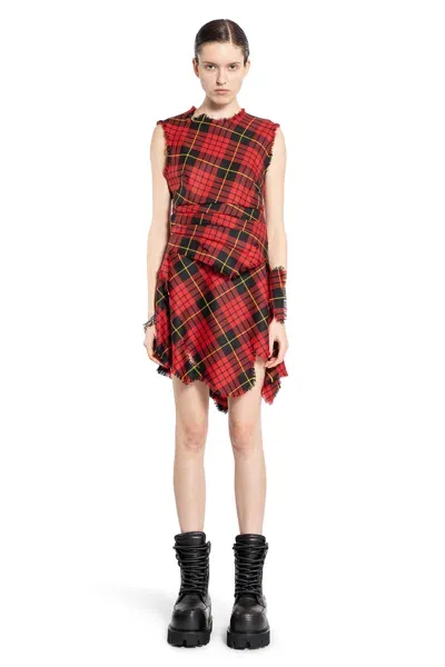 Alexander Mcqueen Checkered Mini Dress In Red