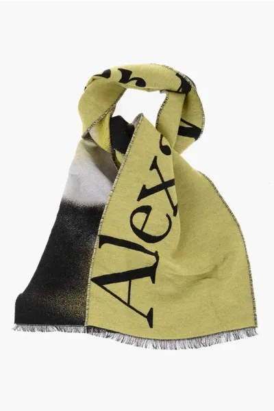 Alexander Mcqueen Wool And Cashmere Scarf With Contrast Logo In Green