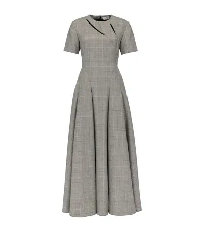 Alexander Mcqueen Wool Check Midi Dress In Black