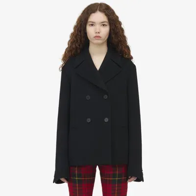 Alexander Mcqueen Wool Felt Peacoat In Black