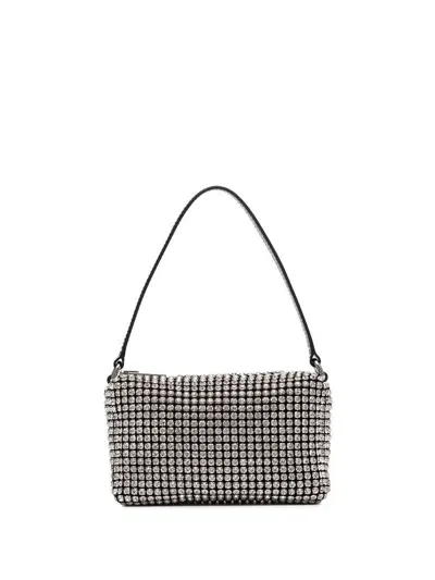 Alexander Wang Medium Heiress Shoulder Bag In Metallic Mesh With Crystal Rhinestones In Grey