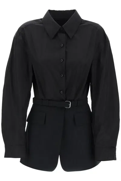 Alexander Wang Bimaterial Jacket With Belt In Black