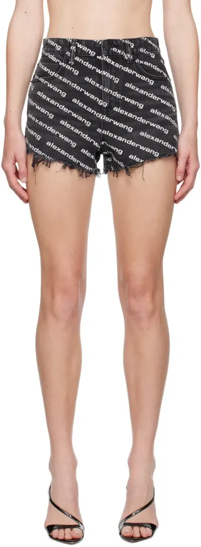 Alexander Wang Black Printed Bite Logo Denim Shorts