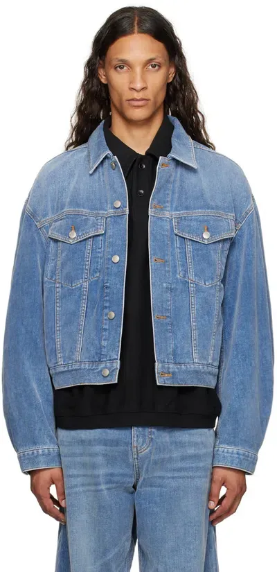 Alexander Wang Blue Oversize Brushed Denim Jacket In 458awashed Ltblu