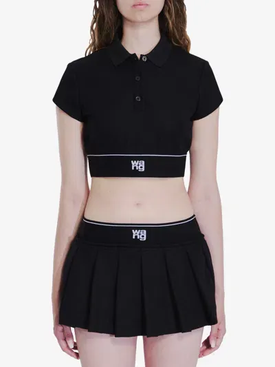 Alexander Wang Cheerleader Cropped Polo Top In Nero